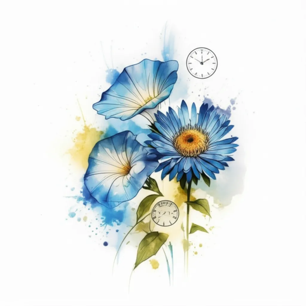 Watercolor Sleeve Tattoo: Morning Glory, Aster, Clock - Levi Nash