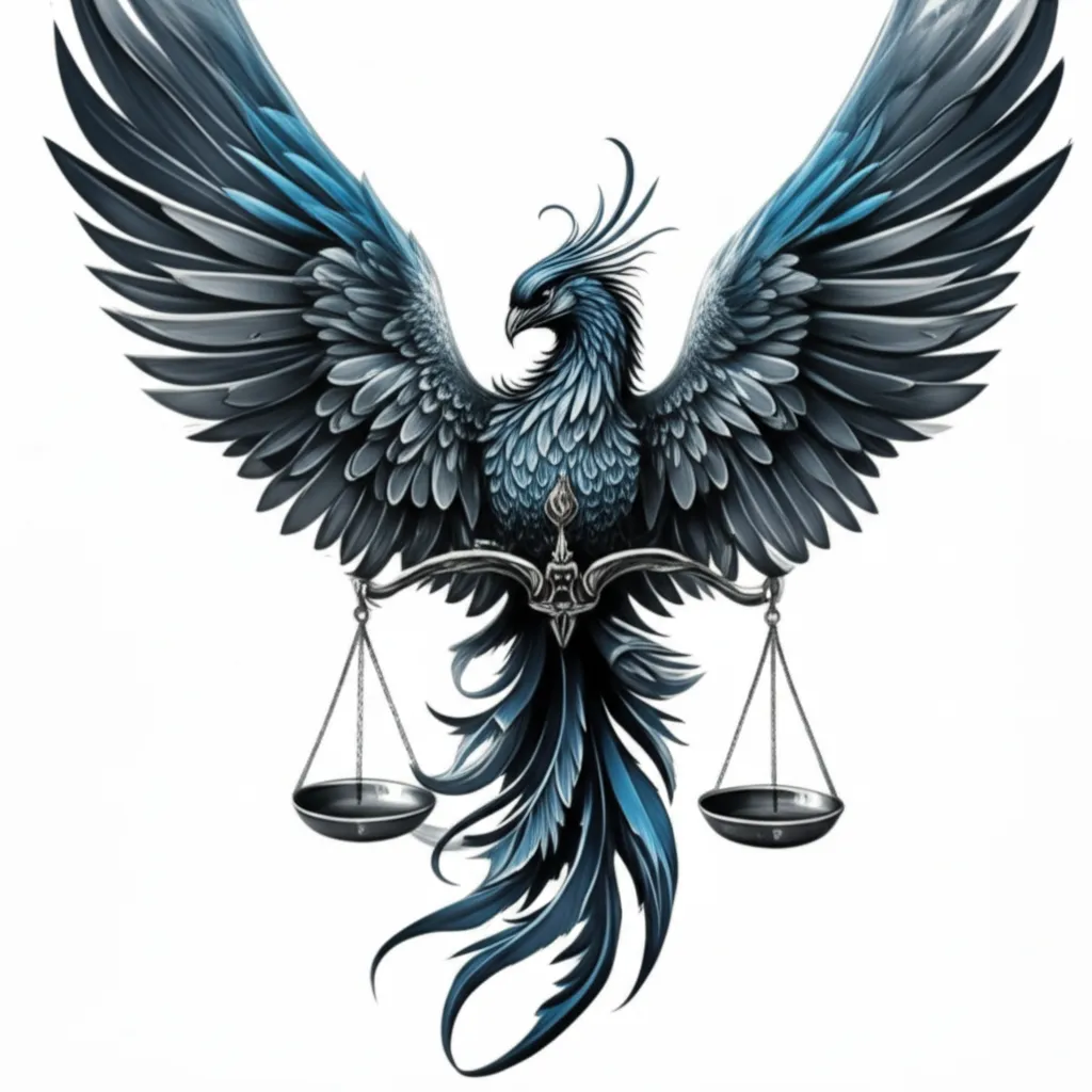 Blue Phoenix and Libra Scale Realism Tattoo Design Blue Phoenix and Libra Scale Realism Tattoo Design