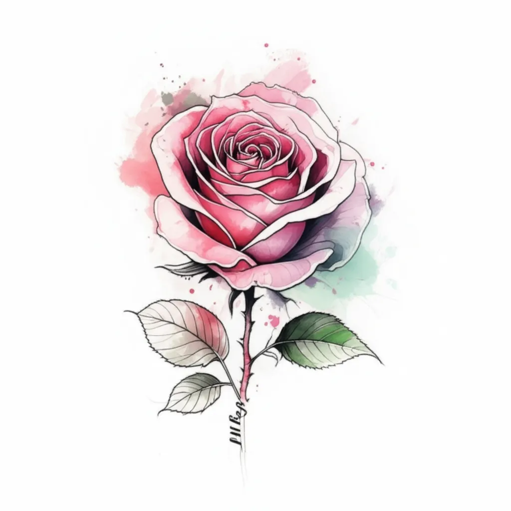 Watercolor Rose Tattoo with Name 'MeNa' - Unique Design