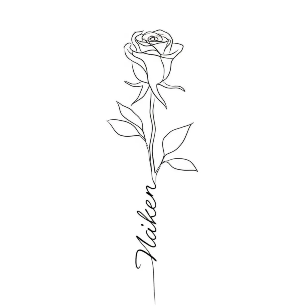 Minimalist Rose Tattoo with Name Maiken - Elegant Floral Design