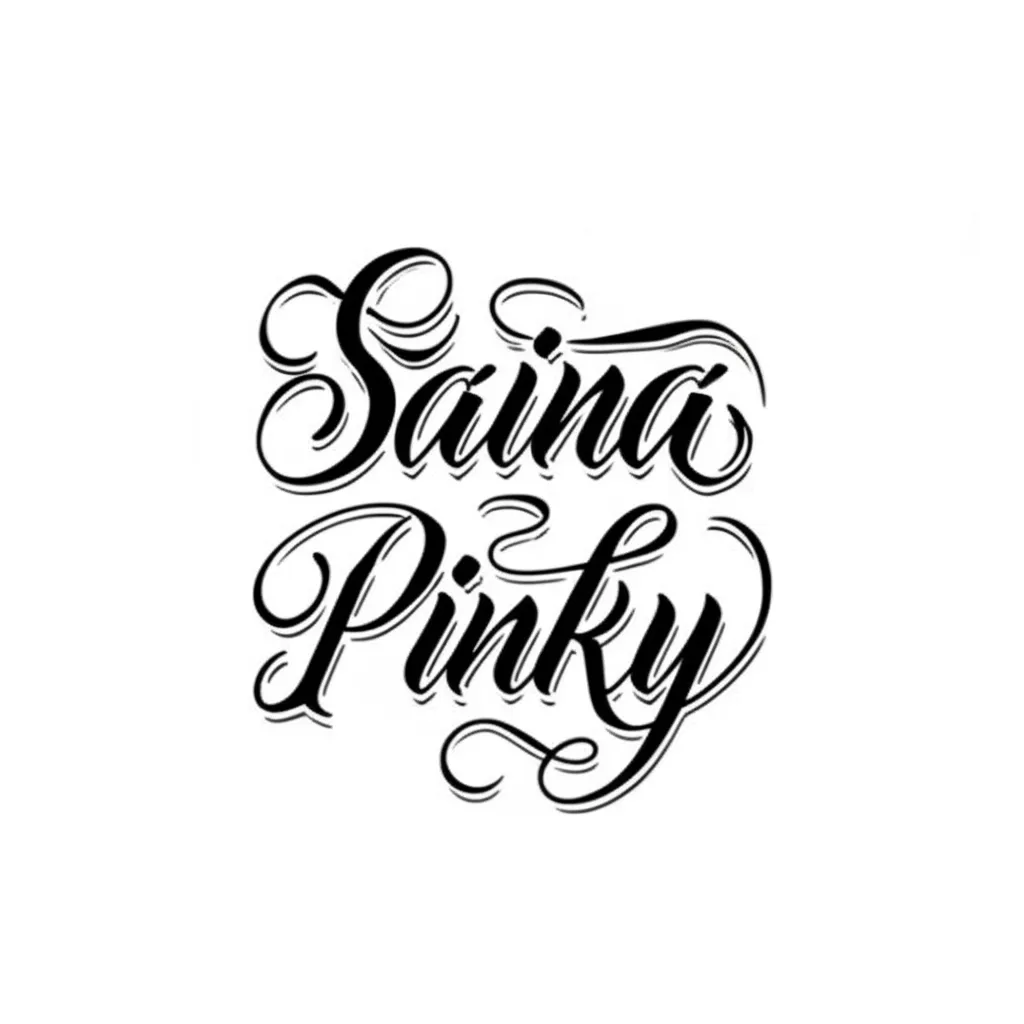 Saina and Pinky Calligraphy Tattoo Design - Blackwork Style
