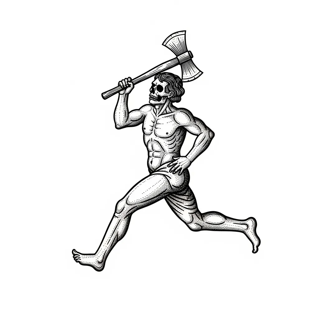 Gothic Running Man with Hatchet Tattoo Design