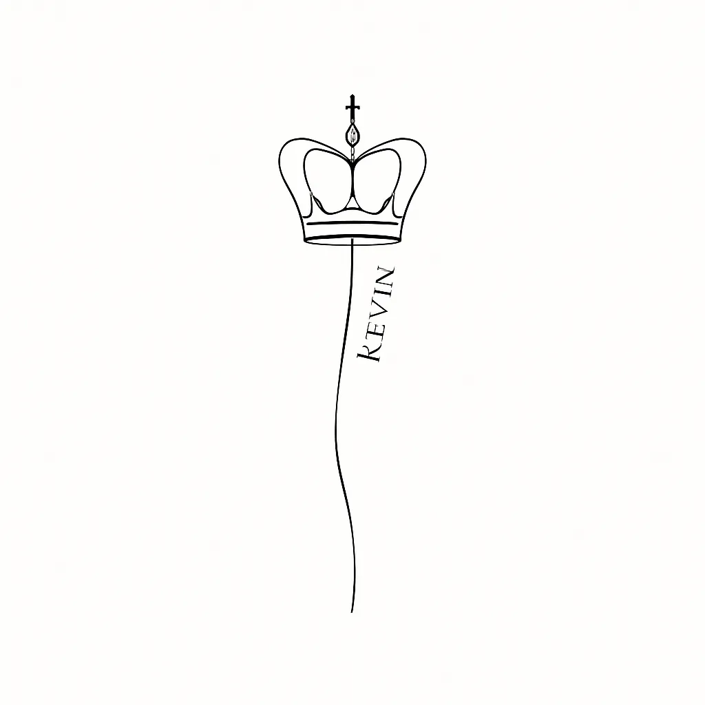 Minimalist Crown with Kevin Name Tattoo Design