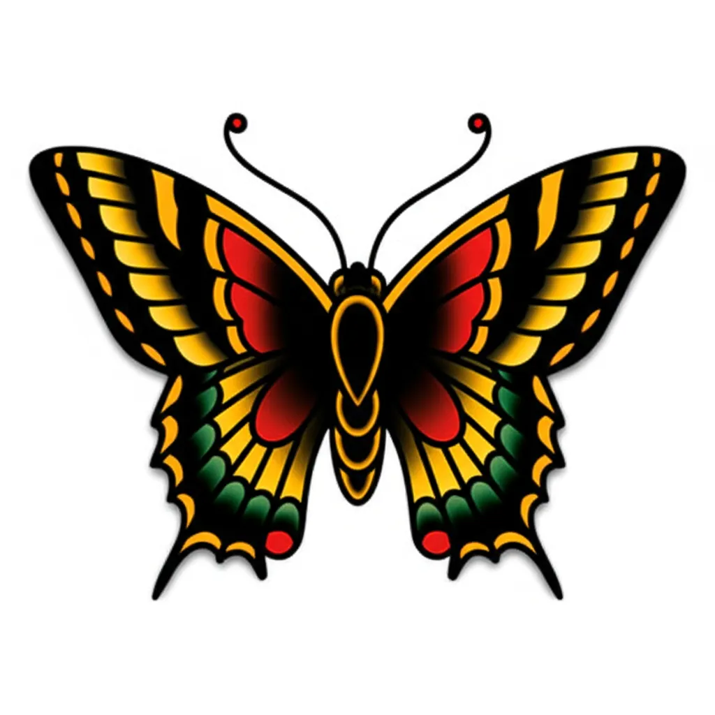Old School Butterfly Tattoo with Birthday Design