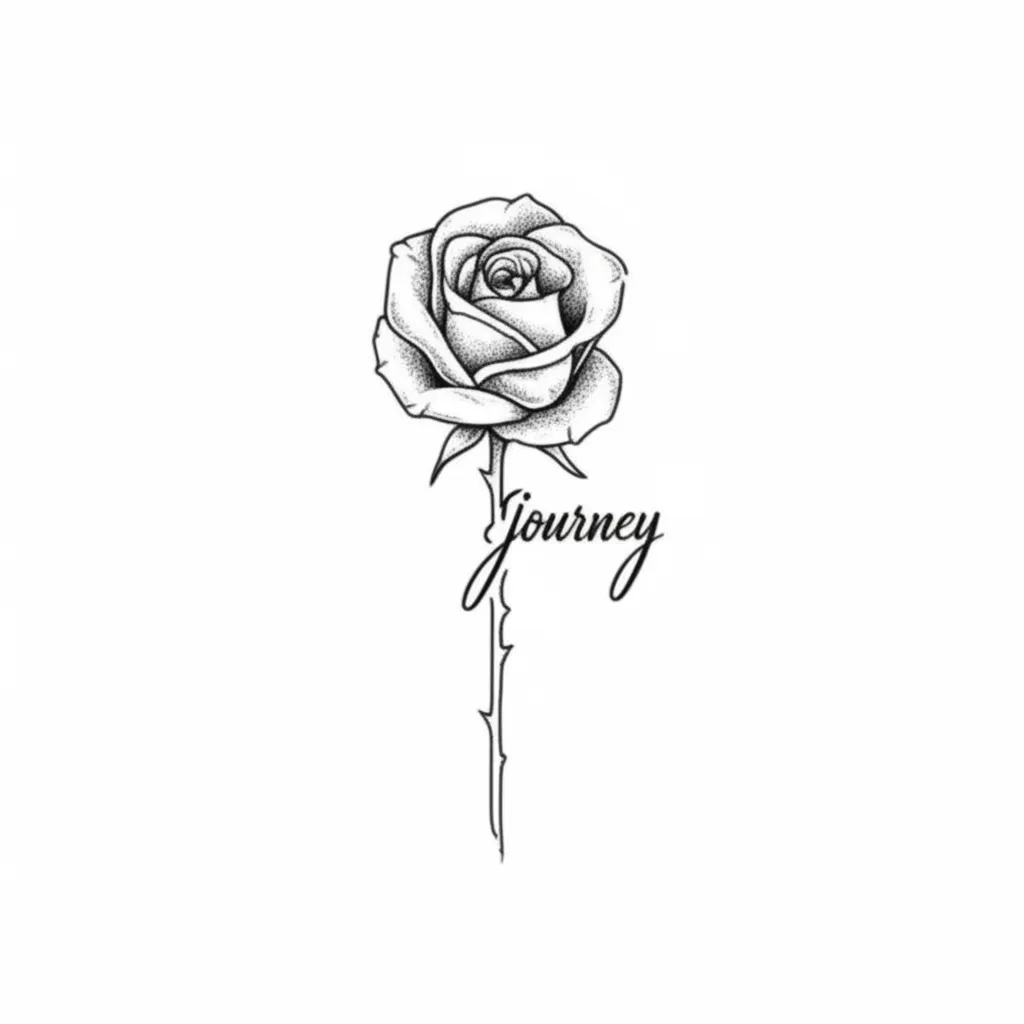 Fine Line Rose Tattoo with Name 'Journey' - Meaning & Ideas