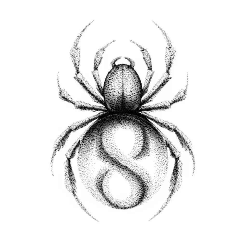 Dotwork Spider Tattoo with Number 8 Body - Unique Design