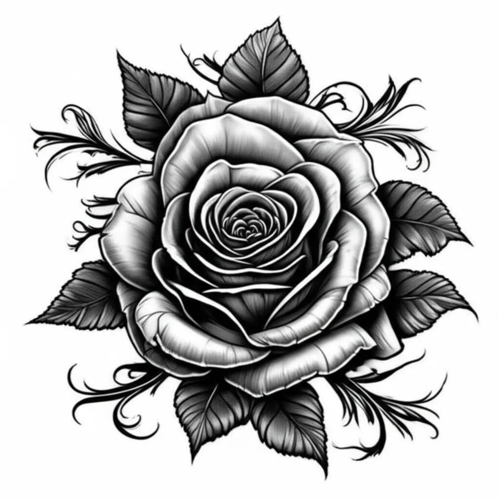 Realistic Poinsettia Rose Tattoo Design with Black Outline Realistic Poinsettia Rose Tattoo Design with Black Outline