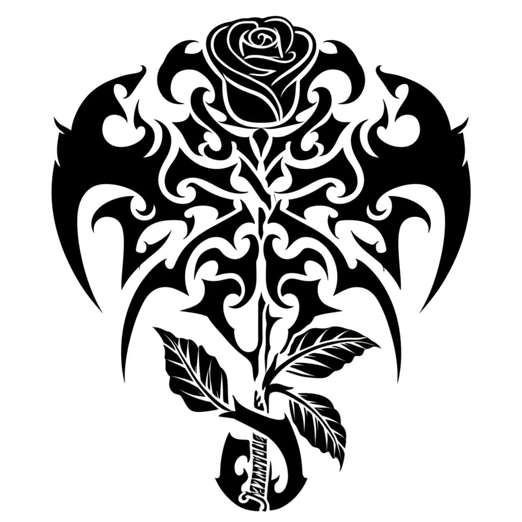 Tribal Rose Tattoo with Name Stem - Jamille