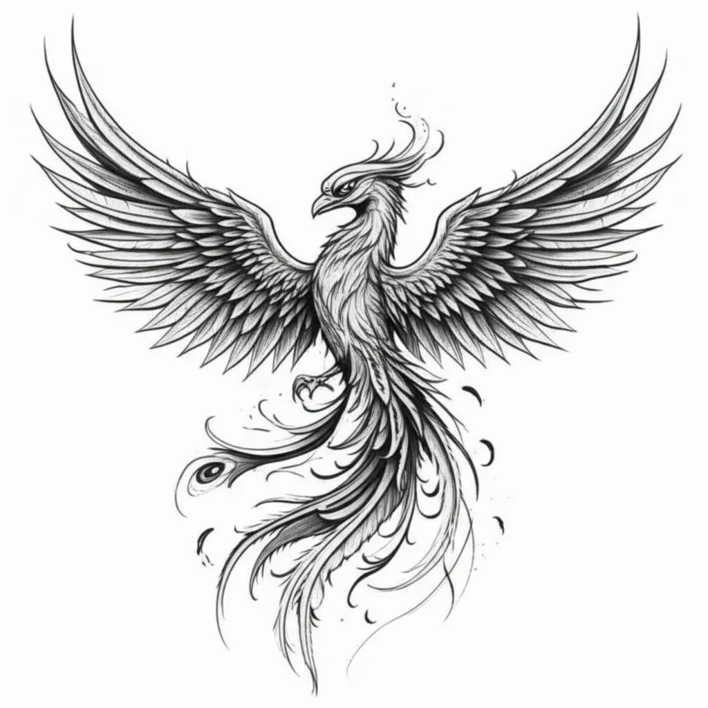 Fine Line Phoenix Tattoo: Rising from Ashes Design Fine Line Phoenix Tattoo: Rising from Ashes Design