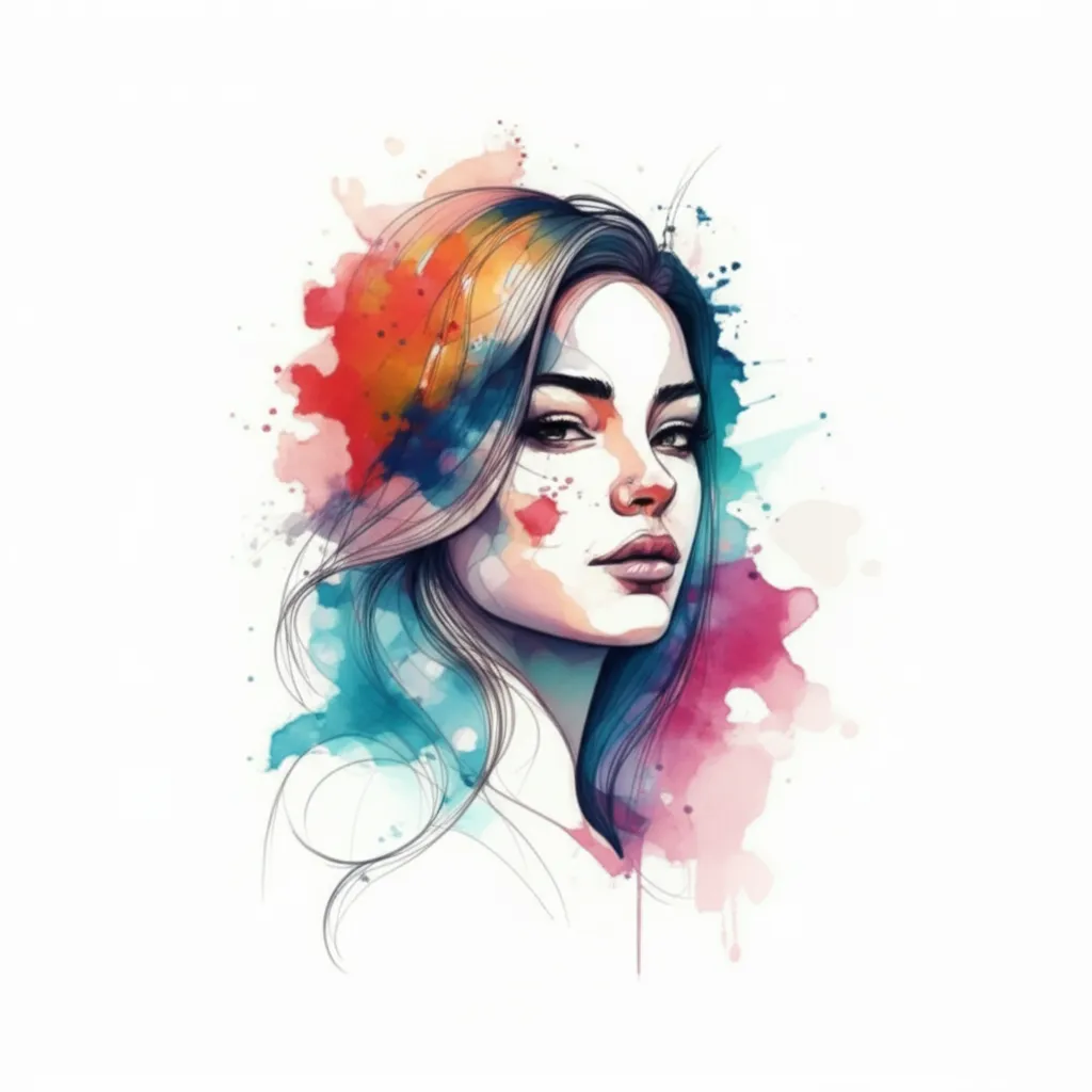 Watercolor Woman Portrait Tattoo: A Dreamer's Universe Watercolor Woman Portrait Tattoo: A Dreamer's Universe