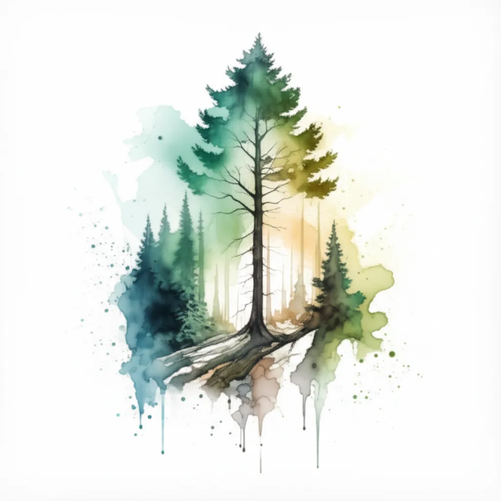 Watercolor Forest Tattoo Design Idea