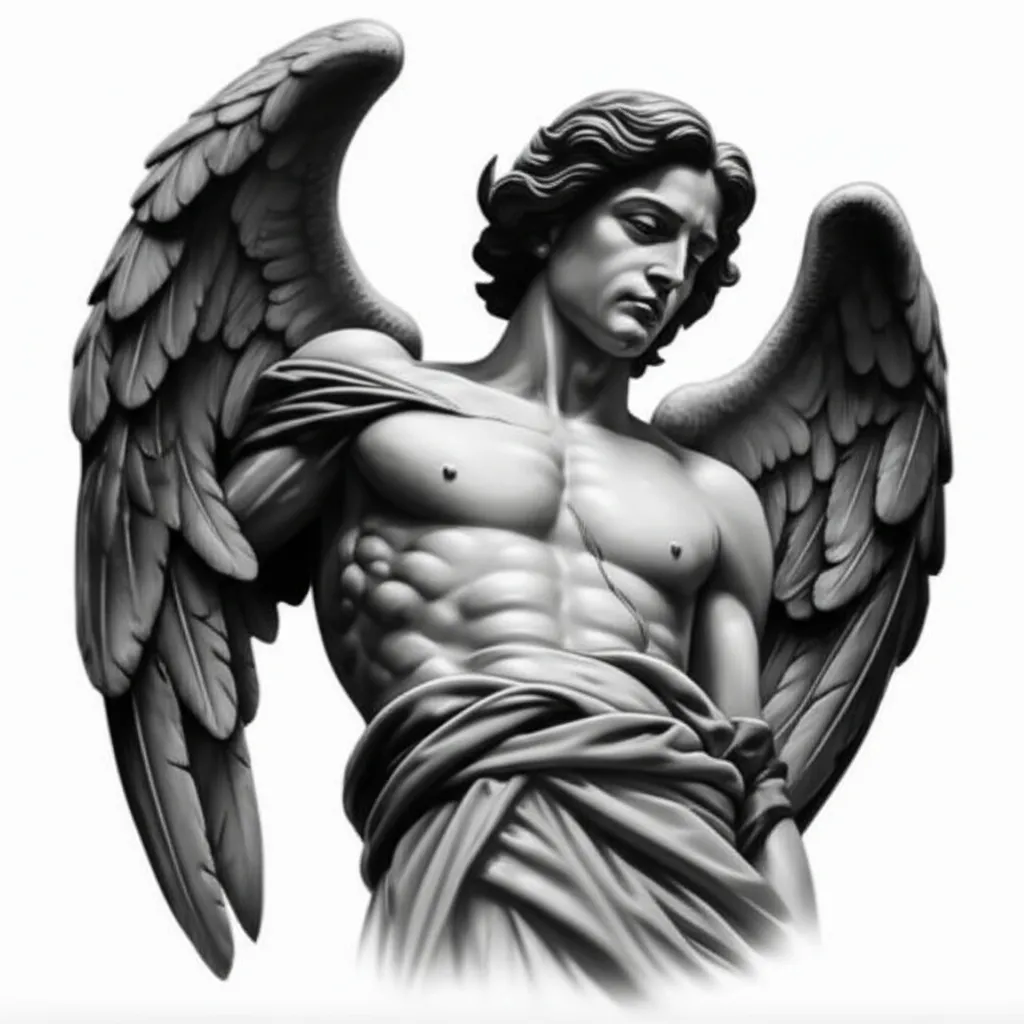 Realism Angel with Broken Wings Tattoo Design