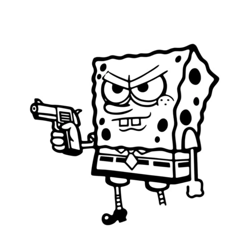Gangster Spongebob Tattoo: Black and White Graffiti Style Gangster Spongebob Tattoo: Black and White Graffiti Style