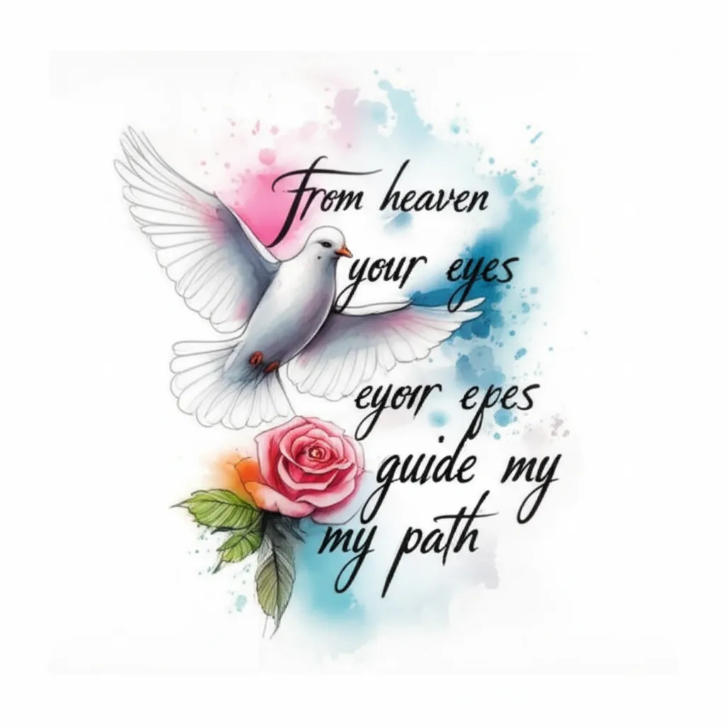 Watercolor Tattoo: From Heaven Your Eyes Guide My Path with Rose and Dove