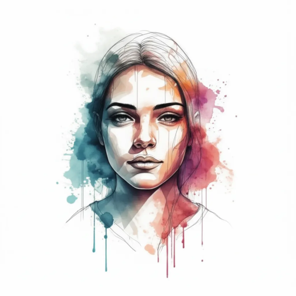 Watercolor Woman Portrait Tattoo Idea for Chest Cover-Up Watercolor Woman Portrait Tattoo Idea for Chest Cover-Up