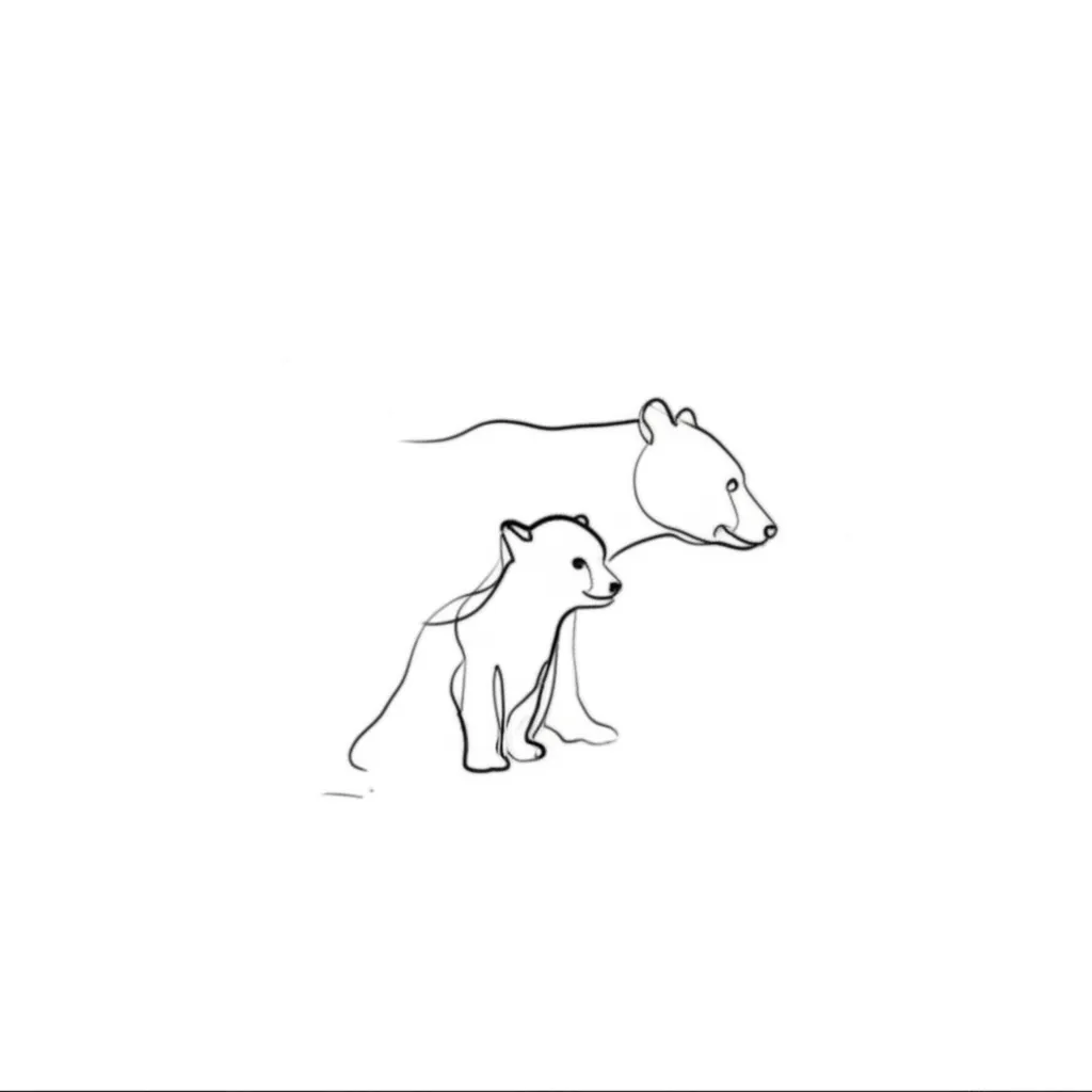 Minimalist Black Bear Cub and Mama Bear Outline Tattoo