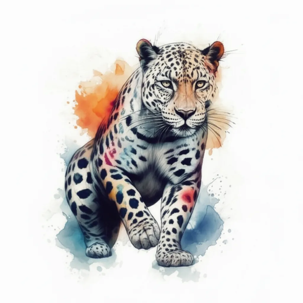 Watercolor Crouching Leopard Tattoo Design Watercolor Crouching Leopard Tattoo Design