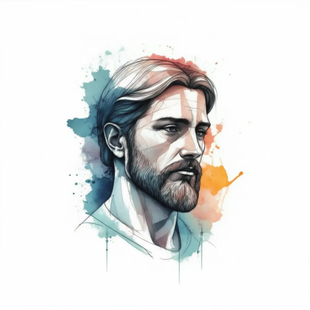 Watercolor Jesus Portrait Tattoo: Philippians 4:13 Bible Verse