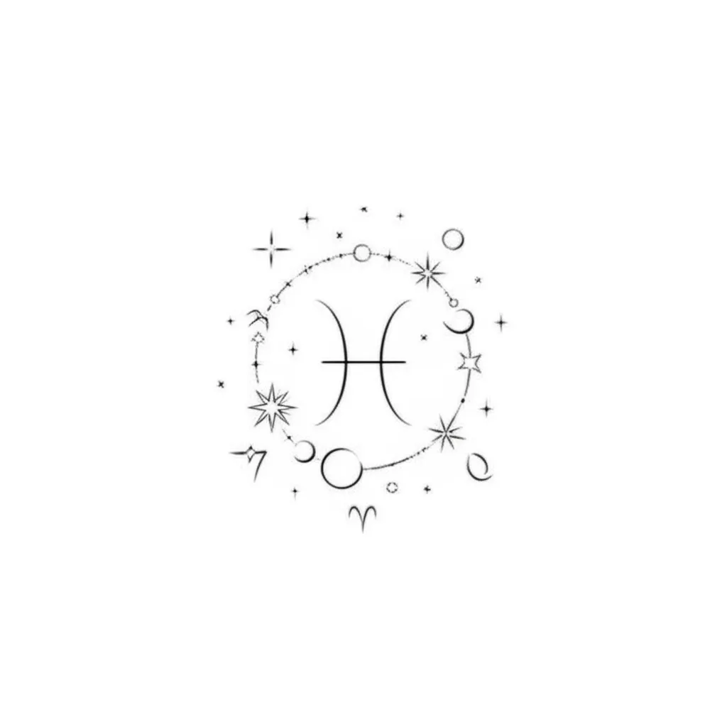 Minimalist Pisces and Aries Zodiac Tattoo Design with Stars and Moons Minimalist Pisces and Aries Zodiac Tattoo Design with Stars and Moons