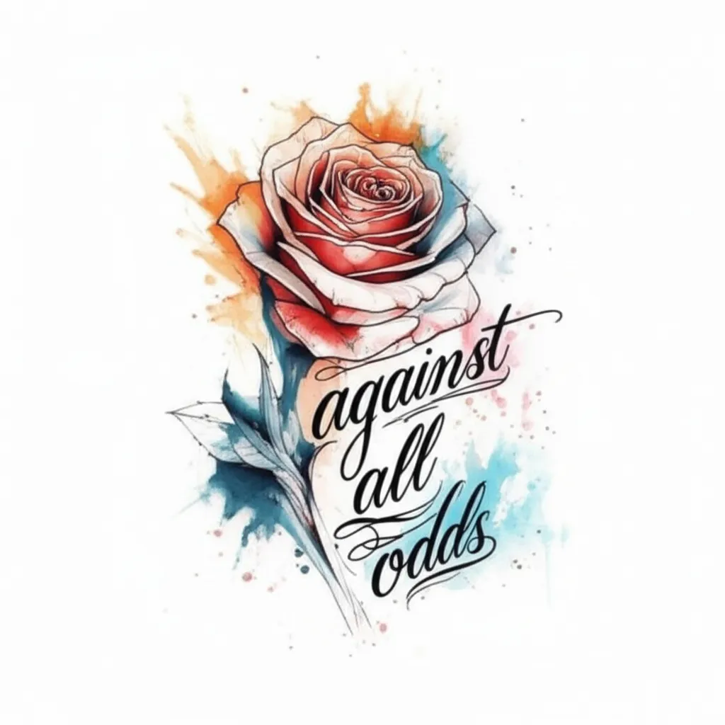 Watercolor Rose Throat Tattoo with 'Against All Odds' Design