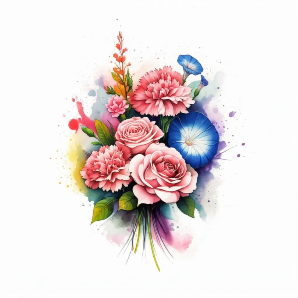Watercolor Flower Bouquet Tattoo: Roses, Carnations, Morning Glories