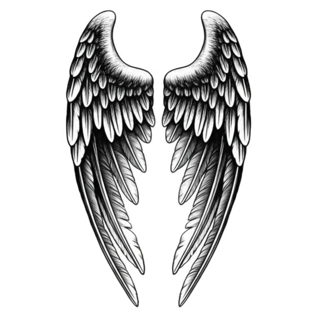 Full Back Angel Wings Tattoo: Illustrative Black Line Art