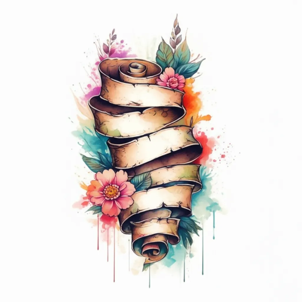 Watercolor Scroll Tattoo with Flowers for Arm - Meaning & Ideas Watercolor Scroll Tattoo with Flowers for Arm - Meaning & Ideas