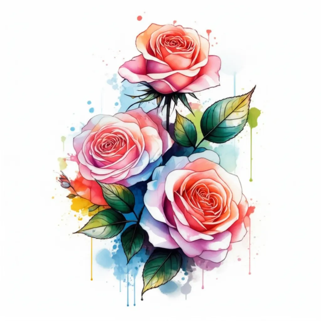 Watercolor Rose and Vine Sleeve Tattoo Design Watercolor Rose and Vine Sleeve Tattoo Design