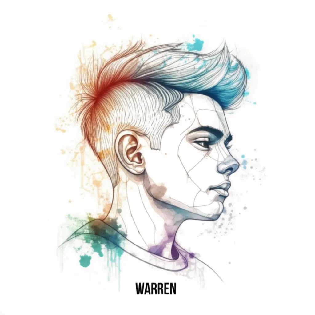 Watercolor Spikey Hair Tattoo with Name Warren - Unique Design