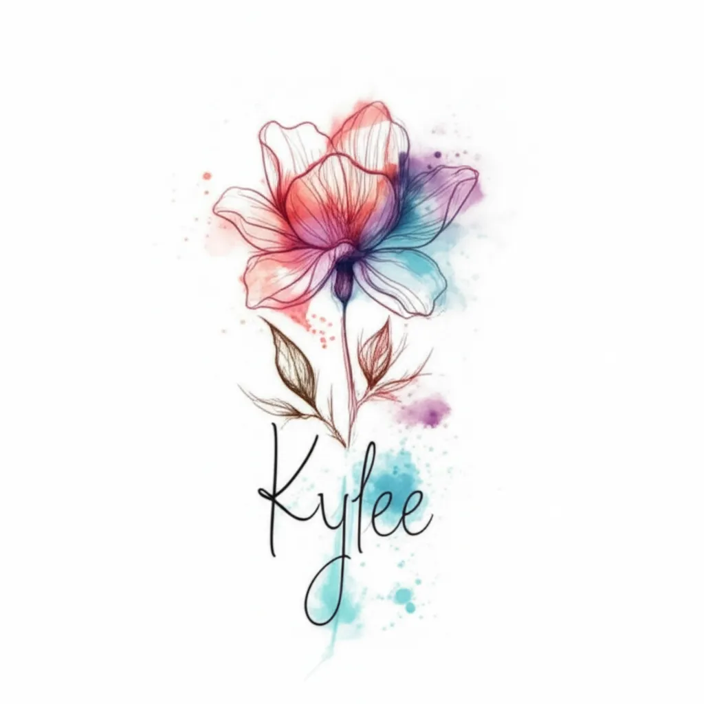 Watercolor March Birth Flower Tattoo with Name Kylee Watercolor March Birth Flower Tattoo with Name Kylee