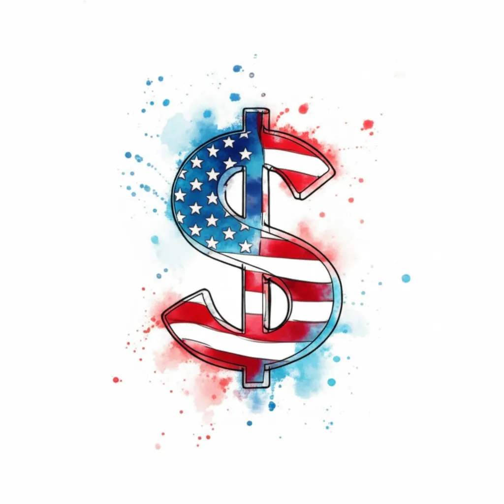 Watercolor Dollar Sign Tattoo with USA Flag Design