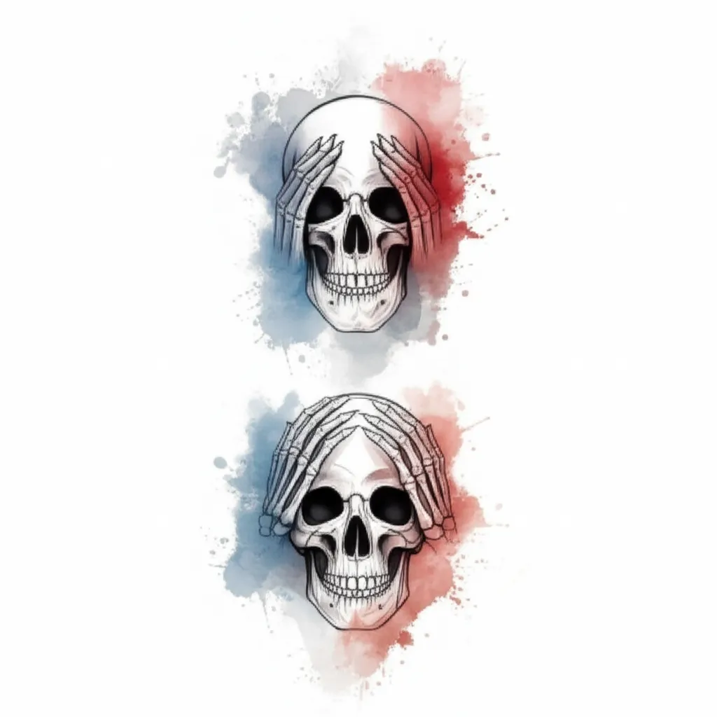Watercolor Skull Tattoo: Hear No Evil, See No Evil, Speak No Evil Watercolor Skull Tattoo: Hear No Evil, See No Evil, Speak No Evil