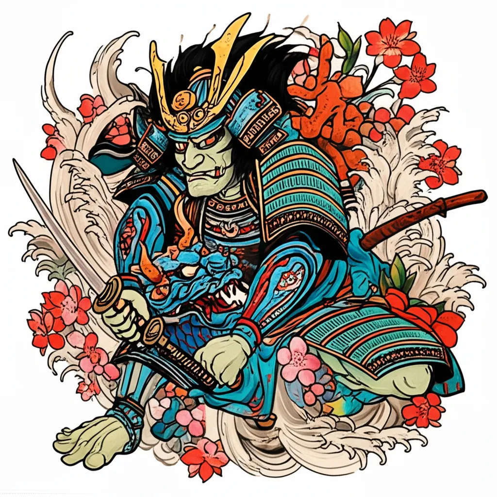Samurai Oni Fighting Japanese Traditional Tattoo Design Samurai Oni Fighting Japanese Traditional Tattoo Design
