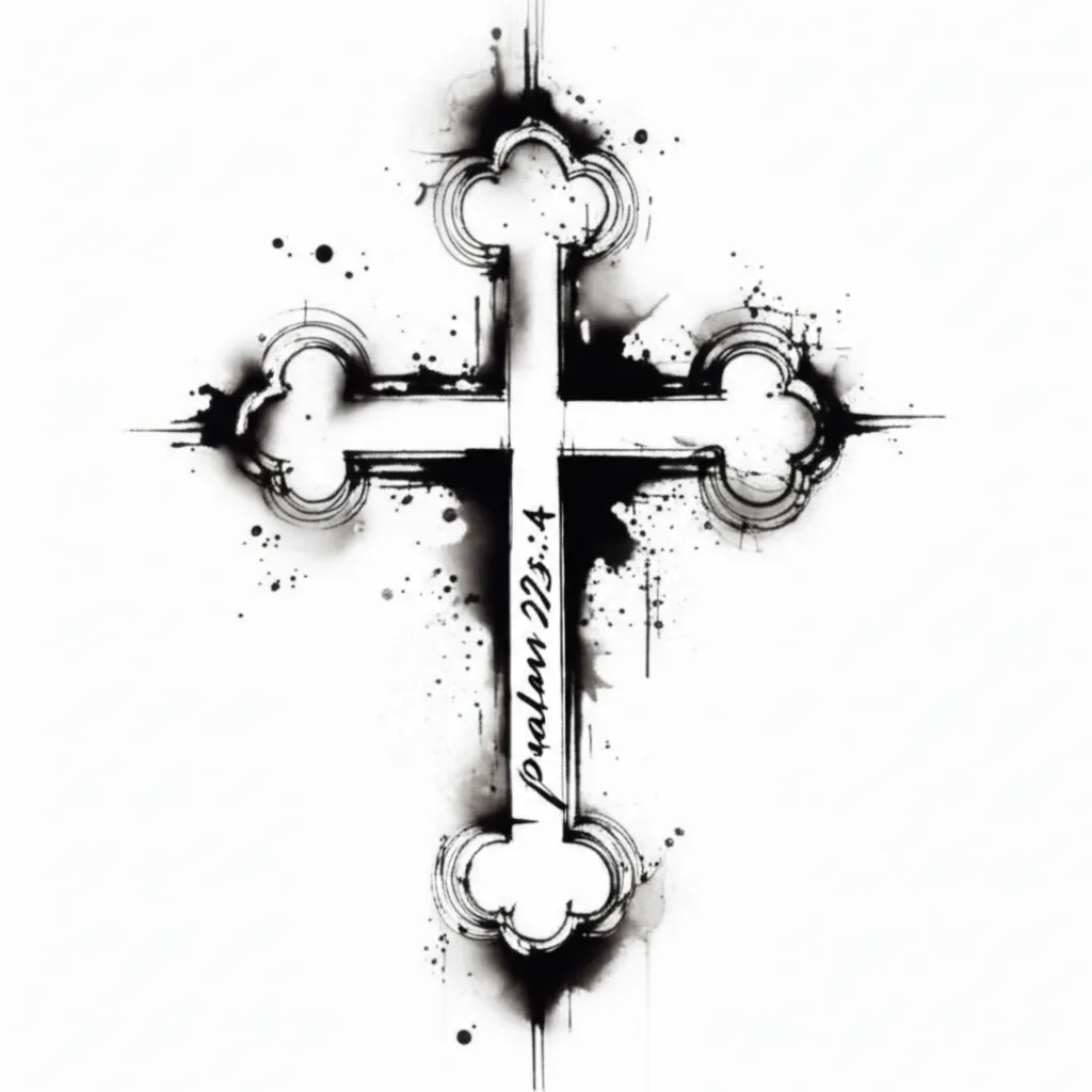 Black and White Cross Tattoo with Psalm 23:4 - Meaning and Ideas