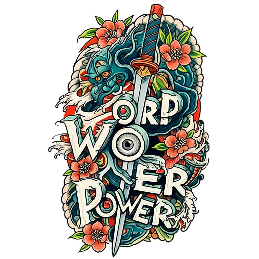 Word Power Japanese Tattoo with Sword and Eye Word Power Japanese Tattoo with Sword and Eye