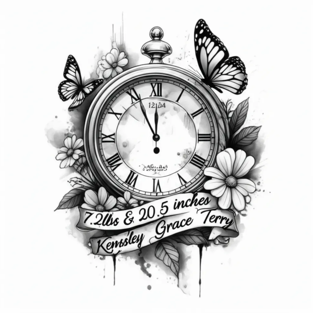 Kensley Grace Terry Birth Stats Clock Tattoo Design