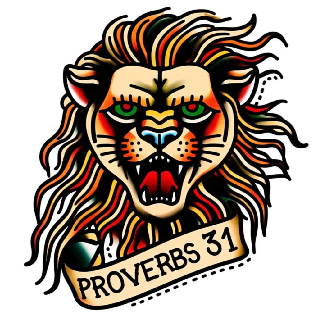 Made For More Lion Tattoo - Proverbs 31 American Traditional Style Made For More Lion Tattoo - Proverbs 31 American Traditional Style