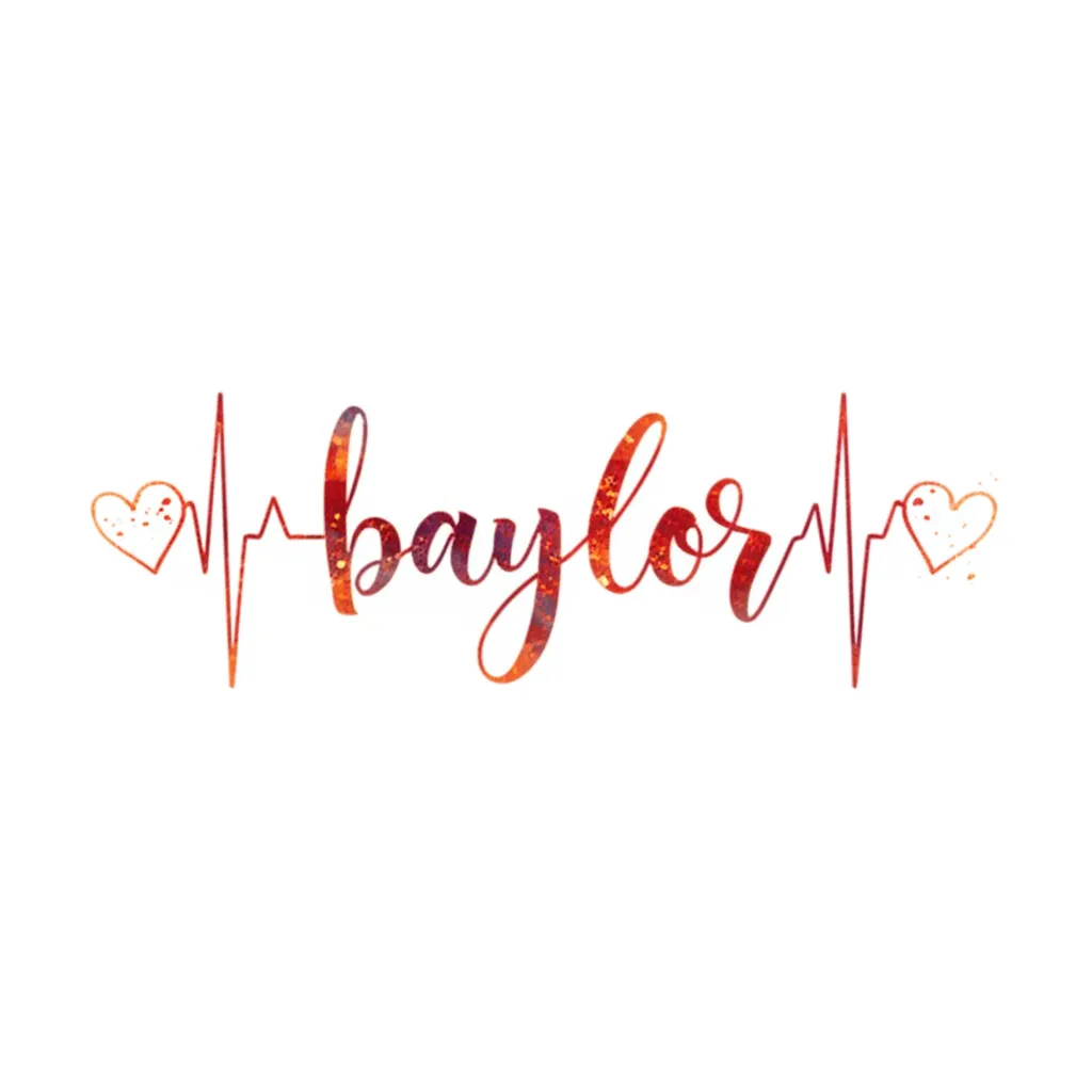 Baylor Name Tattoo with Heart Rhythm - Watercolor Style Baylor Name Tattoo with Heart Rhythm - Watercolor Style