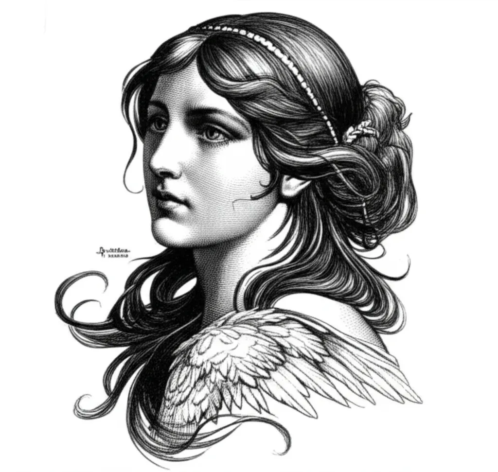Illustrative Girl Hells Angel Shoulder Tattoo Design