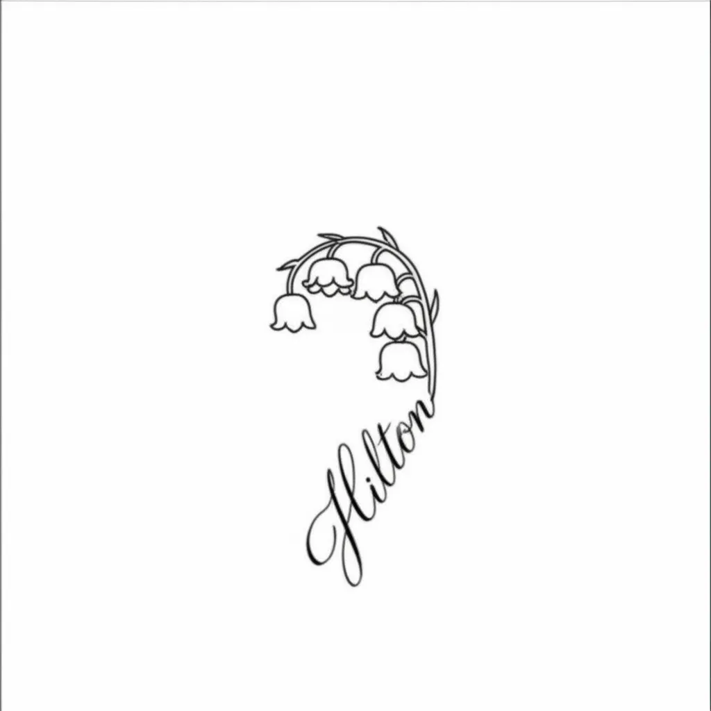 Minimalist May Birth Flower Tattoo with Name Hilton