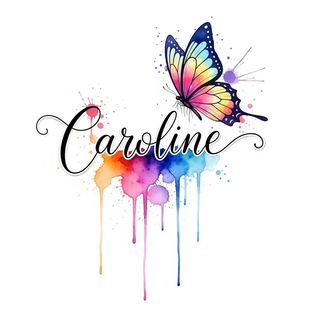 Caroline Name Butterfly Watercolor Tattoo Design
