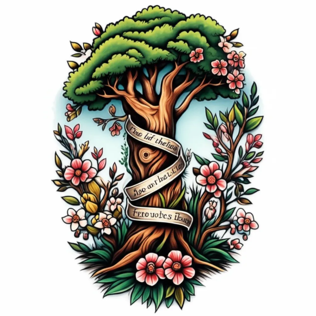 Neo-Traditional Tree of Life Tattoo with Bible Verse for Arm Neo-Traditional Tree of Life Tattoo with Bible Verse for Arm