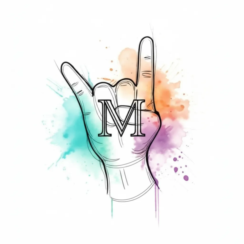 Watercolor Rocker Hand Tattoo with Letter M - Unique Design