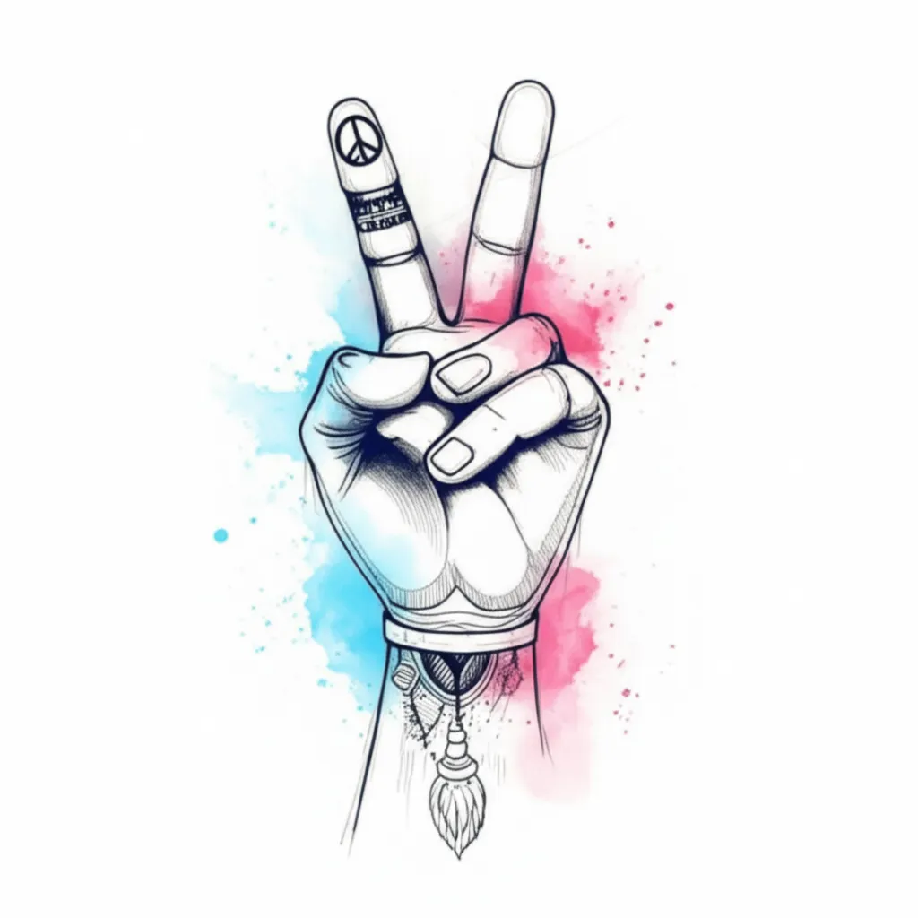 Watercolor Peace Sign Tattoo for Best Friends - Boho Style Watercolor Peace Sign Tattoo for Best Friends - Boho Style