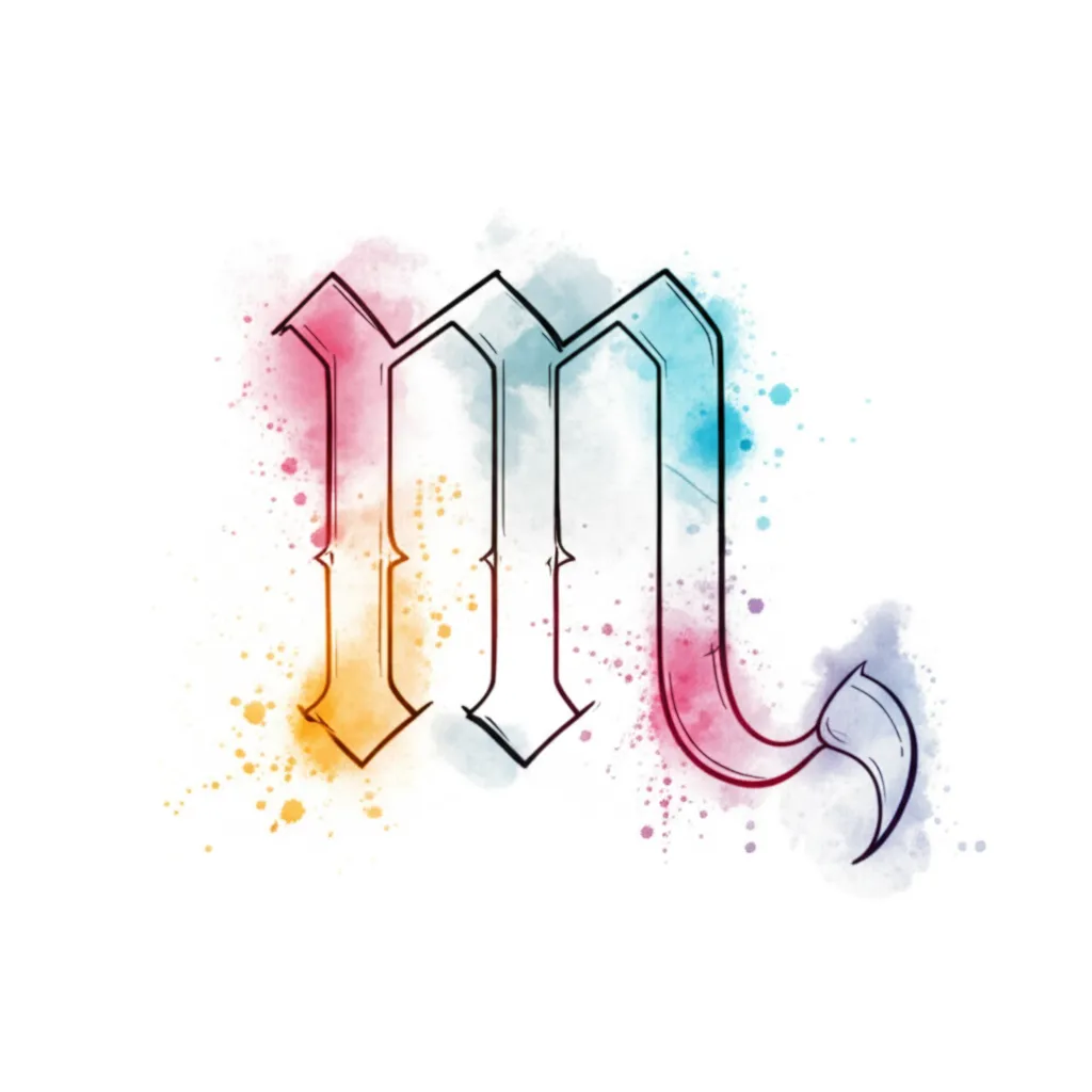 Watercolor Scorpio Symbol Old English Tattoo Design Watercolor Scorpio Symbol Old English Tattoo Design