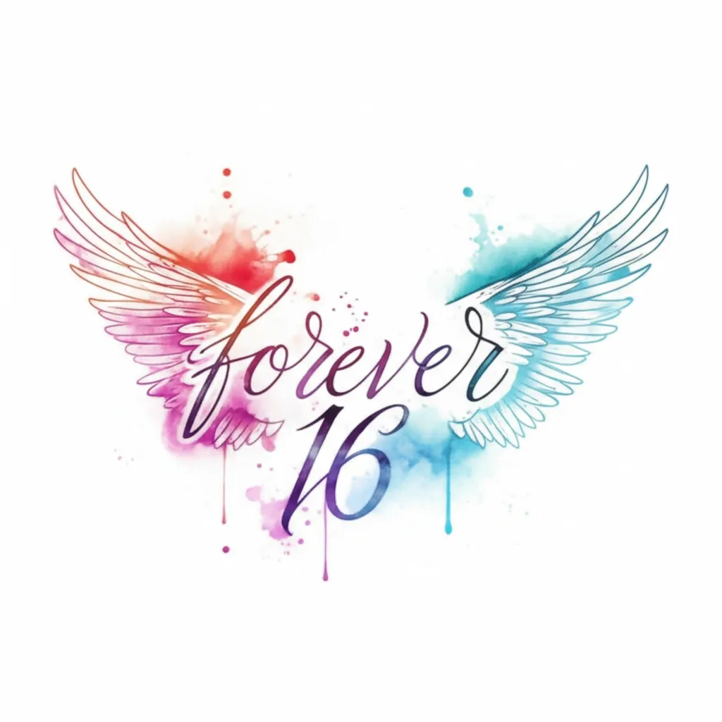 Forever 16 Watercolor Tattoo with Wings - Meaning & Designs