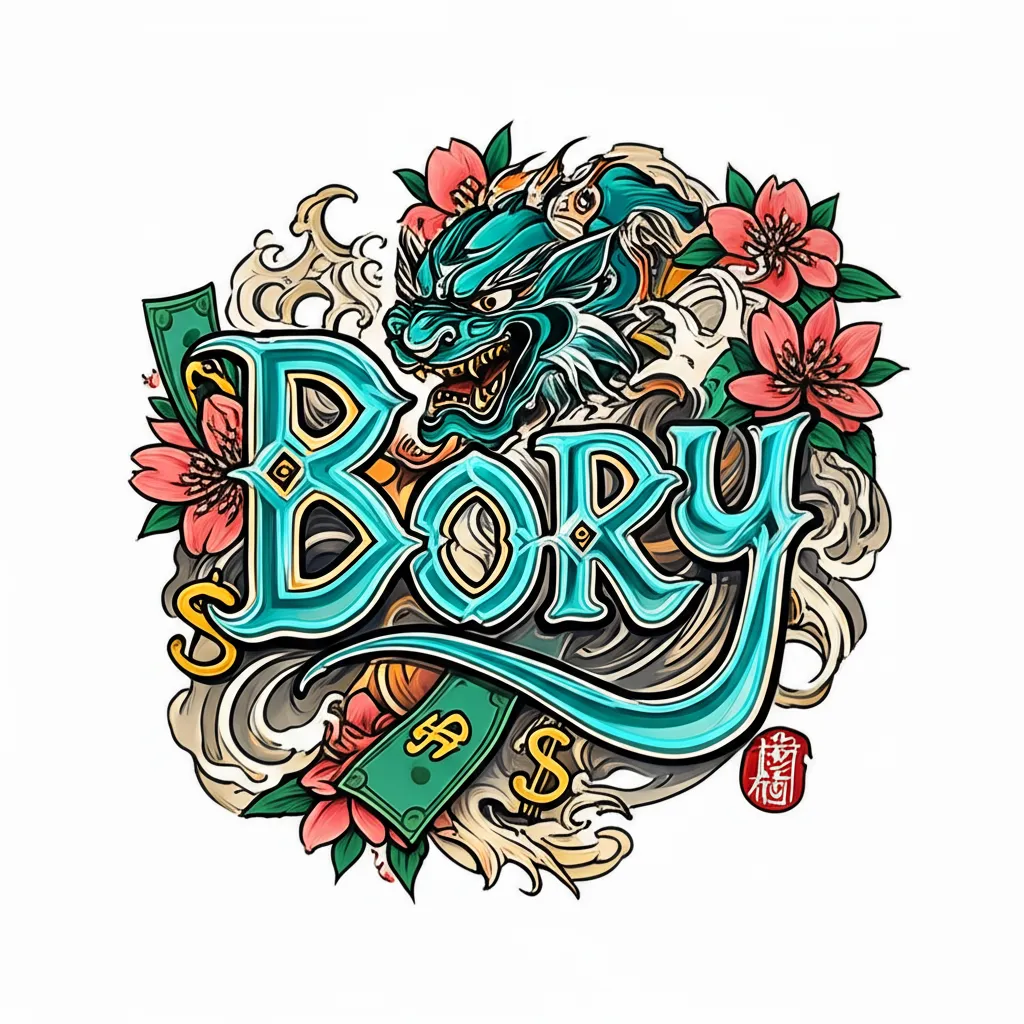 Bory Name Tattoo with Money and Smoke in Japanese Style