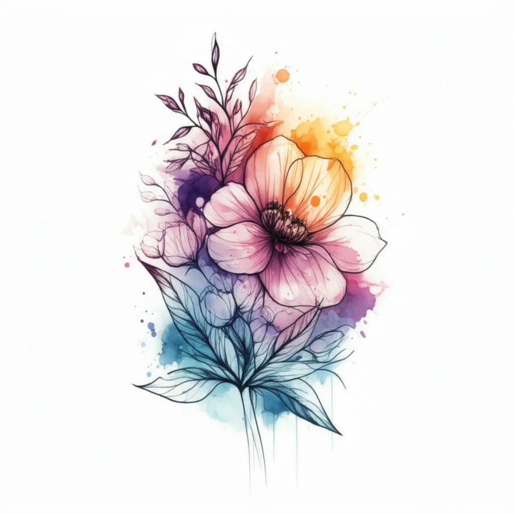 Watercolor December and August Birth Flower Tattoo Design Watercolor December and August Birth Flower Tattoo Design