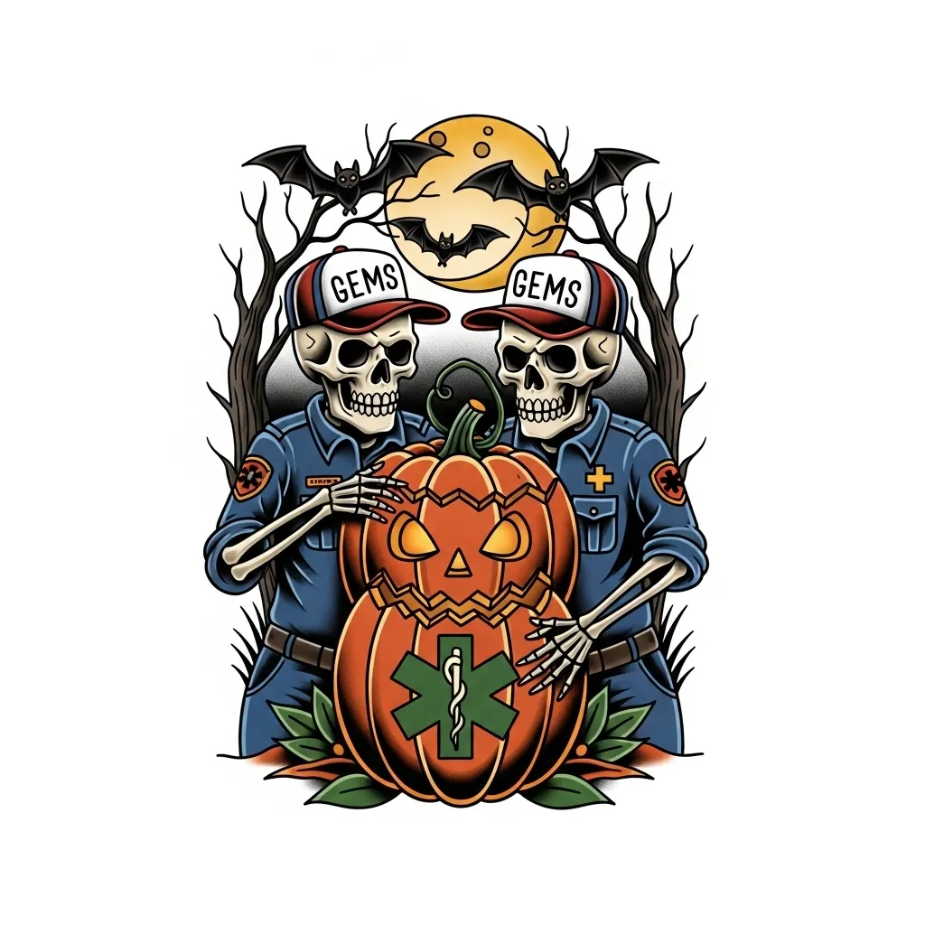 American Traditional Halloween Paramedic Skeleton Tattoo American Traditional Halloween Paramedic Skeleton Tattoo