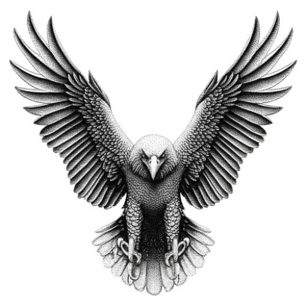 Dotwork Eagle Tattoo with Open Wings - Black and Gray Design